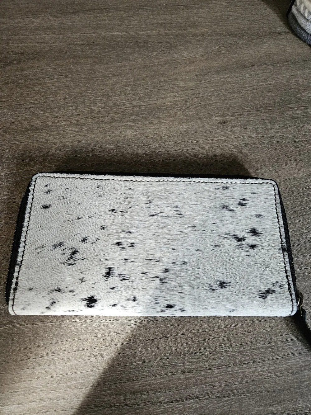 Hand-Tooled Floral Cowhide Zip Wallet - Black & White-NWOT